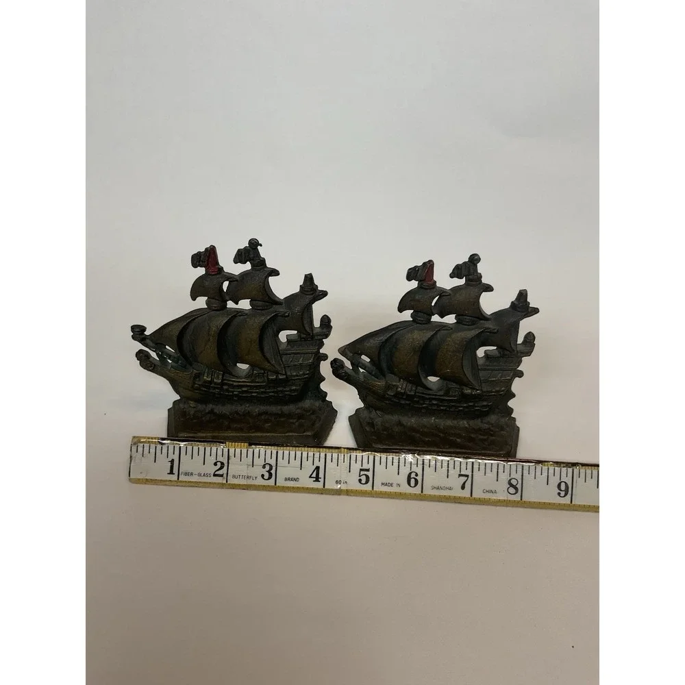 Vintage Pair Cast Iron Metal Pirate Sailing Boat Clipper Ship Bookends‎ Heavy